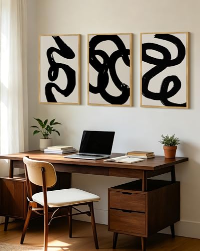 PHOPAGO Black Framed Wall Art 16x24in Abstract Modern Ink Wash - color: Black Ink Wash, size: 24L" x 16W" x 3 Pcs Natural