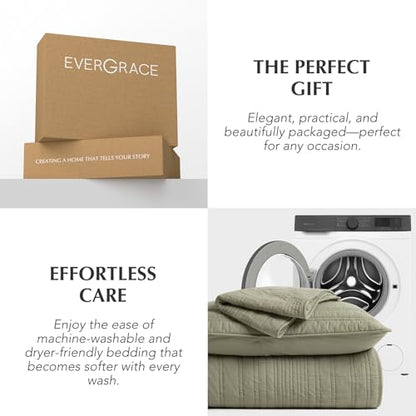EVERGRACEHOME 100% Cotton Modern Lines Quilt Set Queen Size, Light Sage - color: Light Sage, size: Full/Queen (92" X 92")