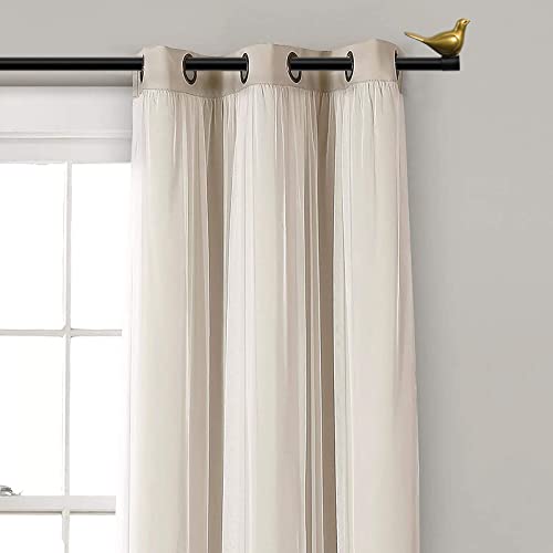 3/4" Diameter Farmhouse Single Window Treatment Curtain Rod, Gold Bird Finials (84"-120", Black Rod) - color: Black with Gold Finial, size: 84"-120"