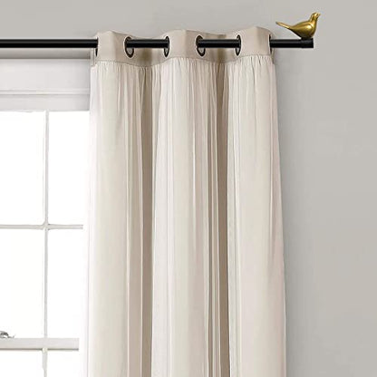 3/4" Diameter Farmhouse Single Window Treatment Curtain Rod, Gold Bird Finials (84"-120", Black Rod) - color: Black with Gold Finial, size: 84"-120"