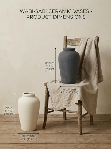 Black Ceramic Rustic Flower Vase,11 Inch Large Farmhouse Vases Home Decor Pottery Floral Vase Decorations for Living Room Handmade Vintage Vases for Bedroom Decor for Table Mantel Kitchen-Black
