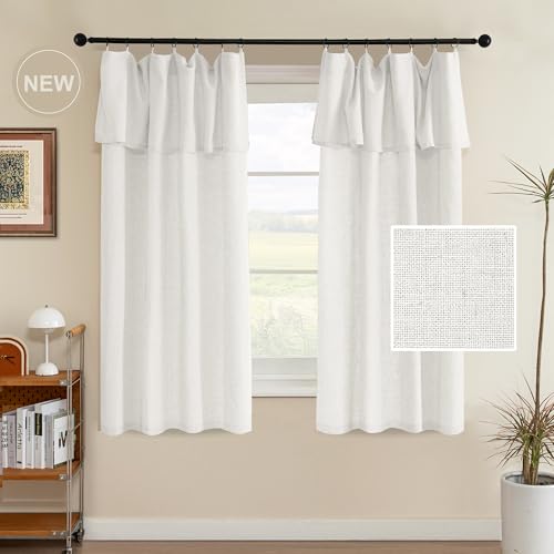 H.VERSAILTEX Linen Semi-Sheer Curtains 63 Inch for Bedroom, Natural White - color: Natural White, size: 52"W x 63"L (Pack of 2)