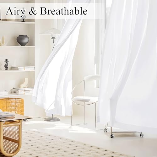 NICETOWN Non-See-Through Sheer Curtains 84 Inches Long 2 Panels Semi Sheer - color: Pure White, size: 52"W x 84"L (Pack of 2)