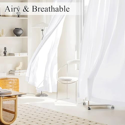 NICETOWN 4 Panels Sheer Curtains 84 inches Long, Non See Through - color: Pure White, size: 52"W x 84"L (Pack of 4)