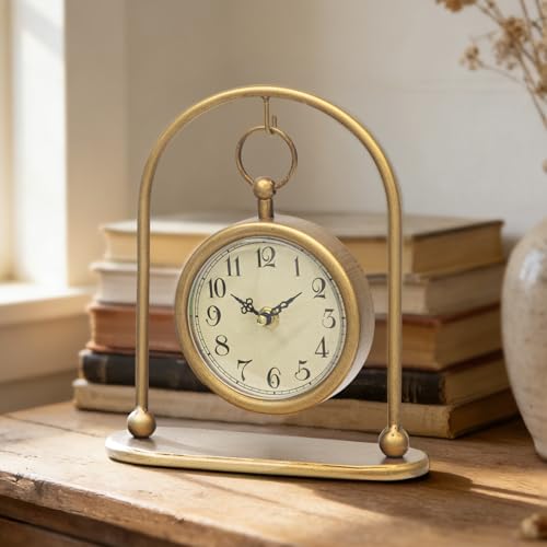 Vintage Small Gold Table Clock, Farmhouse Table Clock, Silent Non-Ticking Battery Operated Desk and Shelf Clocks for Living Room Bedroom Kitchen Home Decor - color: Gold