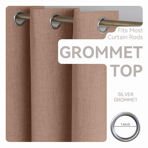 PFAS Free Mocha Linen Curtains 63 inch Length 2 Panels Set 100% Blackout Long Drapes for Bedroom Living Room Blackout Darkening Curtain Thermal Insulated (52x63 inch,Mocha) - color: Mocha, size: 52"W x 63"L (Pack of 2)