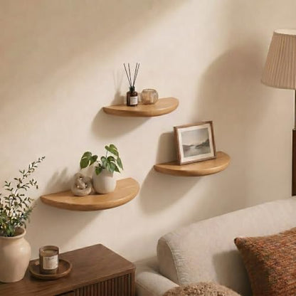 Solid Walnut Floating Shelves for Wall 15.7" Set of 2, Wall Mounted Shelf - color: Natural Wood