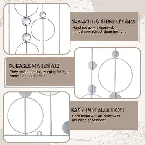 Hicarer 4 Pcs Abstract Silver Wall Art for Home Decoration Metal Bling