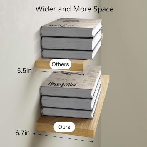 BAYKA Light Oak-Toned Floating Shelves 15.7in, Set of 3, Wall Mounted Shelf - color: G. Oak-toned - Mid-century Revival Style, size: 15.7inches