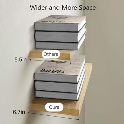 BAYKA Light Oak-Toned Floating Shelves 15.7in, Set of 3, Wall Mounted Shelf - color: G. Oak-toned - Mid-century Revival Style, size: 15.7inches