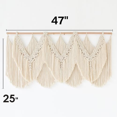 Macrame Wall Hanging Wedding Hanger Tassel Knotting Boho Decor 47"W*25"L - color: Beige1