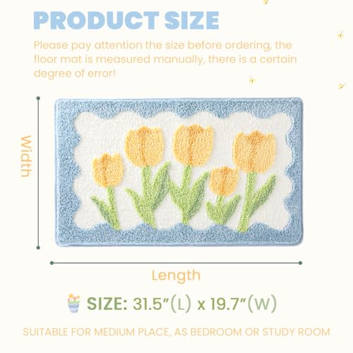 Modern Bathroom Rug Cute Flower Bath Mat Super Absorbent Non Slip Carpet Machine Washable Bath Tub Mat Soft Microfiber Bath Mat for Bedroom, Shower and Kitchen (31"x20", Blue) - color: Blue Flowers, size: 1'8" x 2'8" (Rectangular)