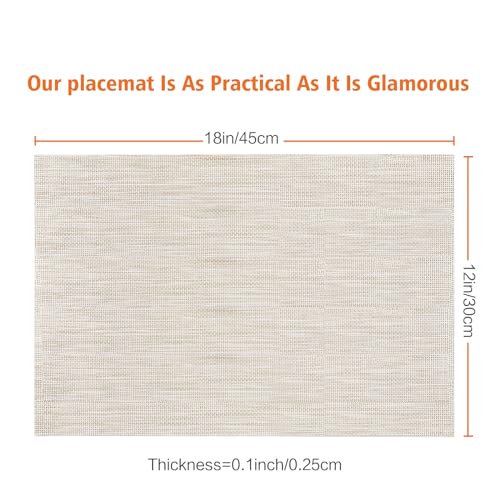 Beige White Vinyl Placemats Set of 6,Washable PVC Table Mats | Heat resistant, stain resistant non slip vinyl place mats, washable beige white table placemats for dining table - color: Beige-a, size: 6PCS 12"Wx18"L