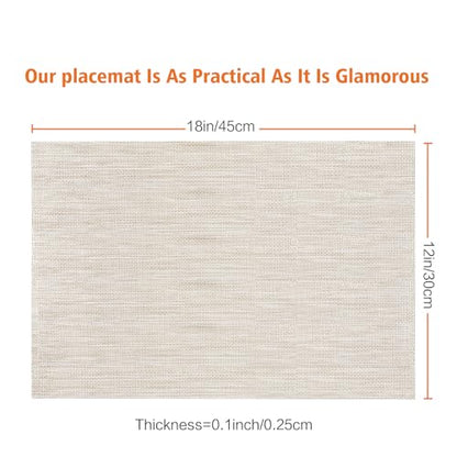 Beige White Vinyl Placemats Set of 6,Washable PVC Table Mats | Heat resistant, stain resistant non slip vinyl place mats, washable beige white table placemats for dining table - color: Beige-a, size: 6PCS 12"Wx18"L
