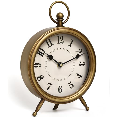 Antique Gold Finish Mantel Clock – Vintage Gold Table Clock on Stand, Decorative Desk and Shelf Clock, Rustic Mantel Clock Non-Ticking 10.3 * 7.3 inch - color: Gold, size: 10.3"H