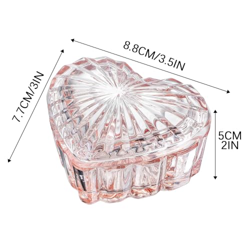 Glass Heart Shaped Jewelry Box with Lid, Ring Earring Trinket Storage Box - color: Pink