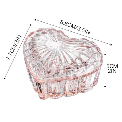 Glass Heart Shaped Jewelry Box with Lid, Ring Earring Trinket Storage Box - color: Pink
