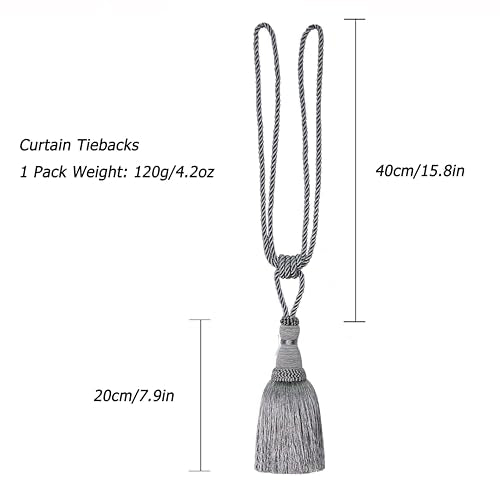 BEL AVENIR 2 Pack Curtain Tiebacks Tassel Drapery Tie-Backs Rope Holdbacks - color: Silver, size: 2 Pack