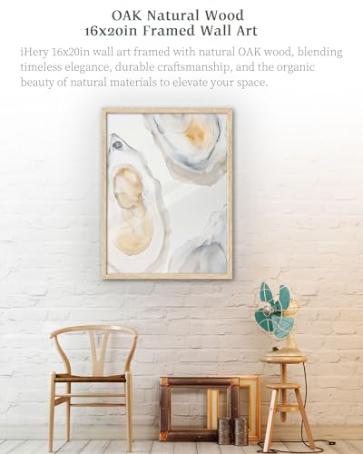 iHery 12x16in Abstract Oyster Framed Coastal Wall Art - color: OAK Framed Hamptons, size: 16"L x 12"W