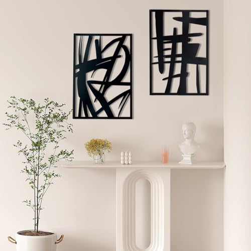 OYEFLY 4 Pack Abstract Metal Wall Art,Minimalist Art Decoration for Living Room Bedroom Bathroom Study (Black, 16 x 11inch) - size: 16 x 11inch