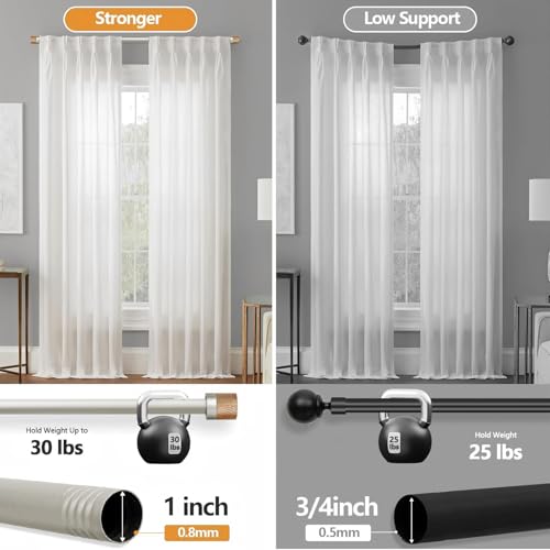 1 Pack Boho Rustic Adjustable Wood Curtain Rod 32-88 Inch, Nickel - color: Nickel, size: 32"-88"|1 PACK
