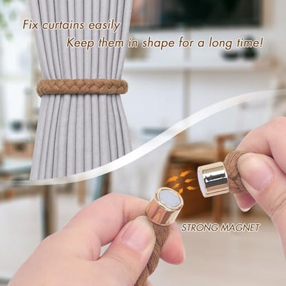 NICEEC 2 Pack Natural Cotton Rope Magnetic Curtain Tiebacks Elegant Twisted Braid Style Drape Tie Backs Soft Hand-Woven Rope Curtain Holdbacks for Home & Office Window Draperies (Khaki-02) - color: Khaki-02, size: 2 Pack