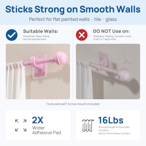 ENJOYBASICS Curtain Rods No Drilling for Renter, 28-47" Adjustable, Pink - color: Pink, size: 27-52"