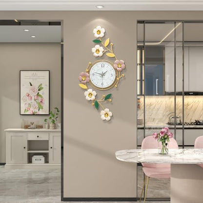 FLEBLE Large Wall Clock for Living Room Decor Metal Flower Home Decorative
