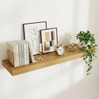 55 Inch Long Floating Shelves for Wall Set of 1, 12"D Wood Grain Shelves - color: Oak, size: 55"Wx12"Dx2"H, 1P