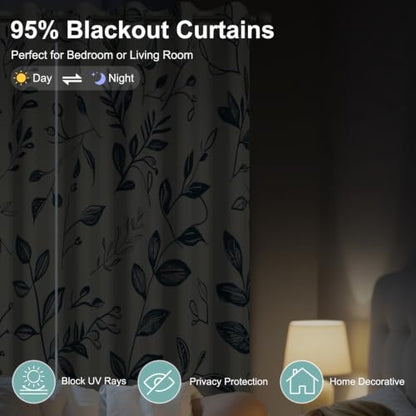 Botanical Blackout Curtains for Bedroom 84 Inches Long - color: Botanical-a