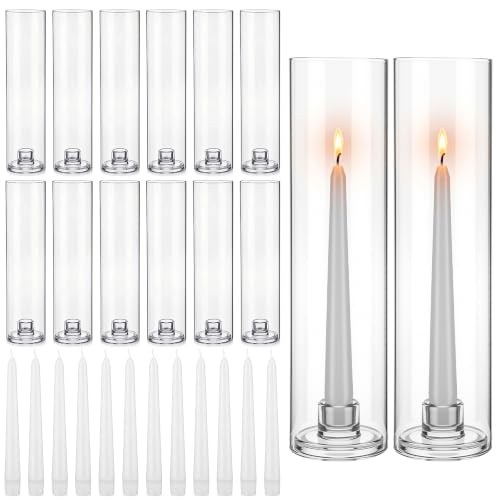 36 Pcs 12" Tall Hurricane Glass Candle Holders with Taper Candles