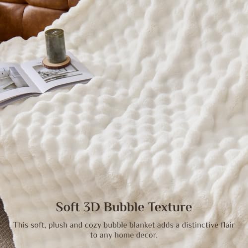BEDELITE Cream White 3D Fleece Bubble Throw Blanket for Couch, 50x60 Inches - color: Cream White, size: Throw(50"x60")