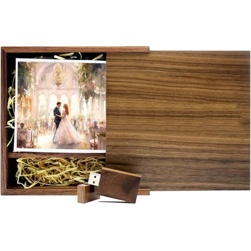 32GB USB 3.0 Wedding USB Flash Drive with Wooden Gift Box TATMOHIK Wood Thumb Drive for Storing Photos Walnut Wooden Jump Drive for Keepsakes for Anniversary/Birthday/Photographer/Wedding - color: Walnut(Block USB+box-L), size: 32GB-3.0
