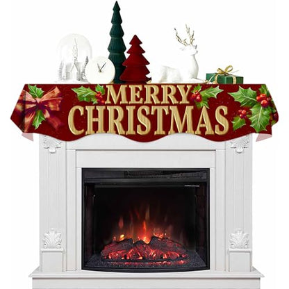 NYZE Christmas Mantel Scarf 70 x 17 Inch Fireplace Mantel Scarf Cover Decoration for Christmas Fireplace Scarf Shelf Top Runner Holiday Winter Home Decor - size: 70 x 17 in, style: Merry Xmas 3
