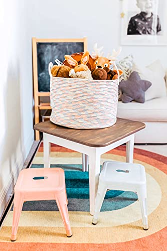 OrganiHaus Round Toy Basket & Blanket Basket, Cotton Rope 20x13" - color: Stitches Rainbow, size: Wide