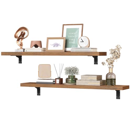 HOOBRO Floating Shelves for Wall, 31.5" Wall Mounted Shelves Set of 2 - color: Rustic Brown + Black, size: 31.5 Inches