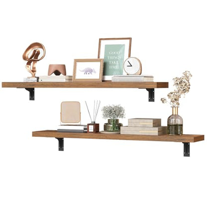 HOOBRO Floating Shelves for Wall, 31.5" Wall Mounted Shelves Set of 2 - color: Rustic Brown + Black, size: 31.5 Inches