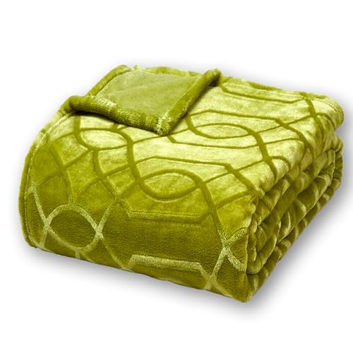 Soft Cozy Fleece Queen Size Blanket, 90x90 Inches – Lightweight Plush Blanket for Bed, Fuzzy 3D Jacquard Design - Olive Green - color: Olive Green, size: Queen (90" x 90")