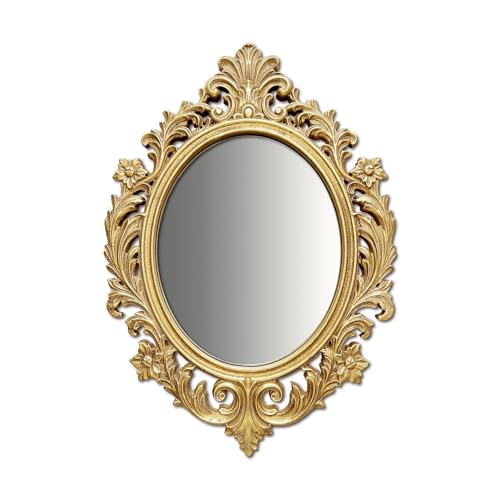 Vintage Oval Wall Mirror, Baroque Carved Frame, 22 x 15.8 Inch - color: Oval C