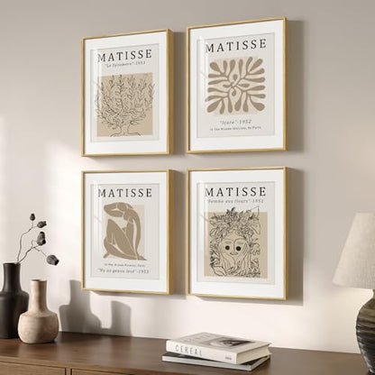 Framed Neutral Beige Matisse Abstract Wall Art for Bathroom, 12x16 Inch - color: Neutral, size: 12" W x 16" H x 4Pcs