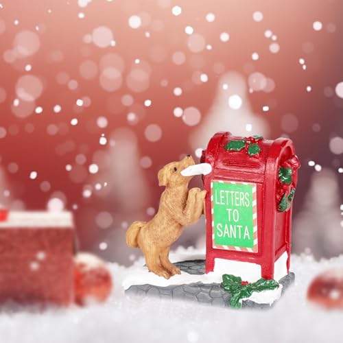 Decorative Christmas Figurine Dog Santa's Mailbox Village Set Xmas Gift - color: Mailbox With Dog