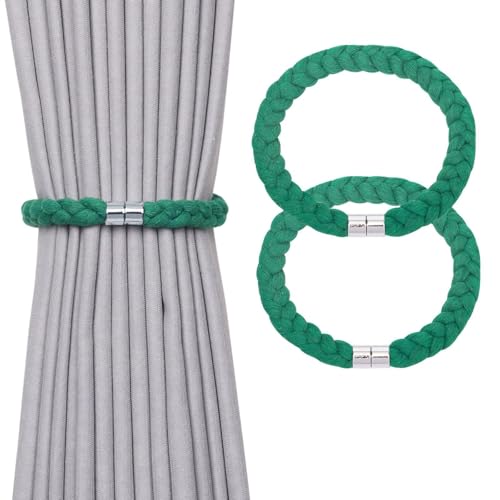 NICEEC 2 Pack Natural Cotton Rope Magnetic Curtain Tiebacks Elegant Twisted Braid Style Drape Tie Backs Soft Hand-Woven Rope Curtain Holdbacks for Home & Office Window Draperies (Green-01) - color: Green-01, size: 2 Pack
