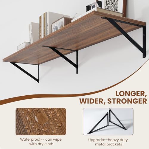 Heimlove 44W x 12D Deep Floating Shelves Set of 2 Walnut - color: Walnut With Black Metal Bracket, size: 44Wx12Dx5.8H