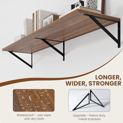 Heimlove 44W x 12D Deep Floating Shelves Set of 2 Walnut - color: Walnut With Black Metal Bracket, size: 44Wx12Dx5.8H