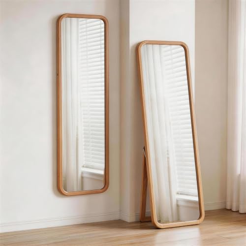 Walnut Wood Floor Mirror, 63 x 18 in - color: Natural Wood