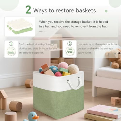 FinishingBo 11 inch Cube Storage Bin with Handles 6 Pack - color: White/Green-6 Pack