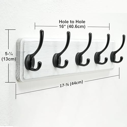 Dseap Coat Rack Wall: Patented, Heavy-Duty, 5-Double-Hooks Wooden Wall Mounted Coat Rack Coat Hanger Hook Rail for Winter Coats Hat Jacket Clothing, White & Black, Pack of 2 - color: White & Black, size: L=17.4" (2pcs)