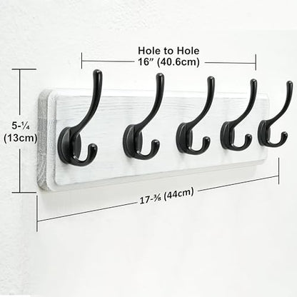 Dseap Coat Rack Wall: Patented, Heavy-Duty, 5-Double-Hooks Wooden Wall Mounted Coat Rack Coat Hanger Hook Rail for Winter Coats Hat Jacket Clothing, White & Black, Pack of 2 - color: White & Black, size: L=17.4" (2pcs)