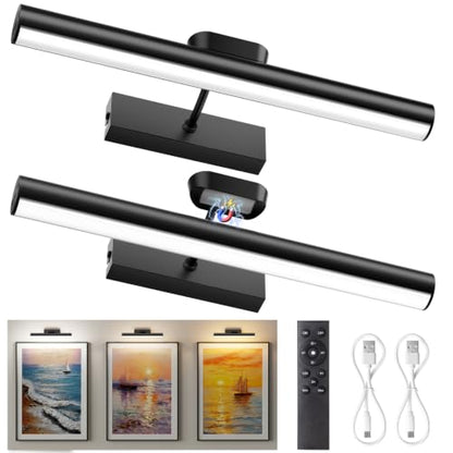 Picture Light for Wall, 4000mAh, 13.8 Inch, 2 Pack, Black - color: Black