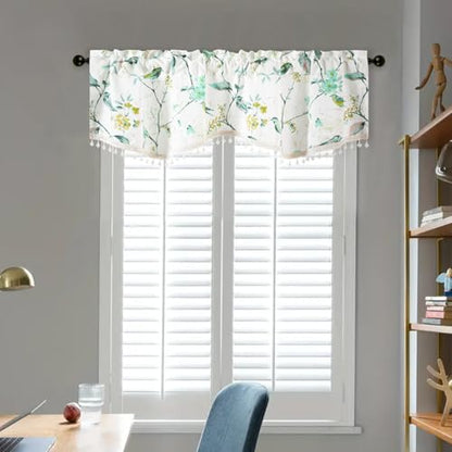 VOGOL Faux Linen Bird Pattern Valance, Rod Pocket, 52 x 16, 1 Panel, Green - color: Birds Green, size: 52"W x 16"L (Pack of 1)